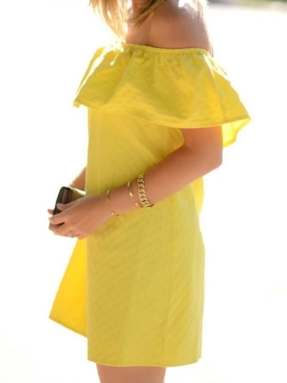 Cupcakes And Cashmere Lulu Yellow Ruffle Off the Shoulder Dress.Size Small - Picture 6 of 14